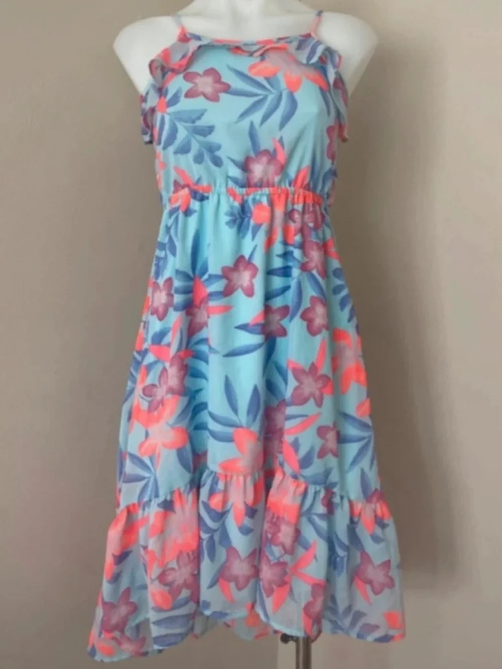 The Children's Place Girl's Cold Shoulder Summer Floral Dress, Large 10/12 - Picture 13 of 16